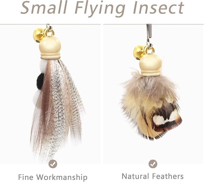 SONGWAY Cat Toys Feather Wand - Retractable Cat Wand Toy and 8 Pieces Insect Cat Feather Toys with Bell, Interactive Cat Toys for Indoor Cats Kittens