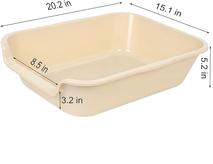 2 Pack of Extra Large Cat Litter Box (ABS Material), Low Entry Senior Litter Pen for Geriatric Kitty Big Cats, Jumbo Pet Safe Litter Boxes Tray for Pets Potty (Beach Sand, 20" L x 15.5" W)