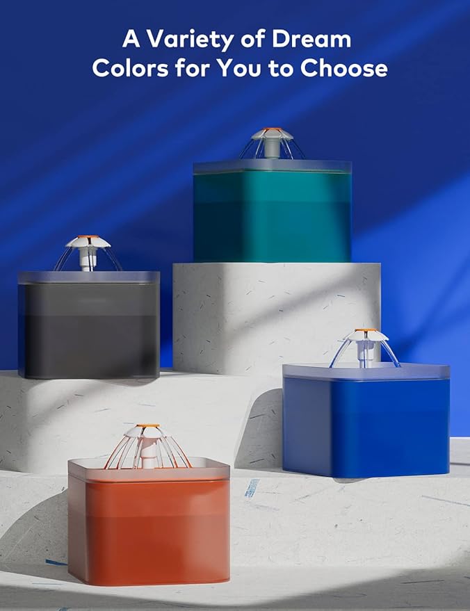 Cat Water Fountain Blue Flower: Cat Fountain Cute - 67oz/2L Small Pet Water Fountain - for Kitten&Kitty& Small Dogs