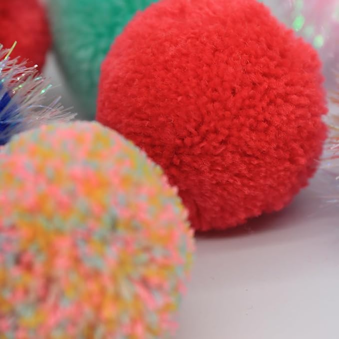 Cat Balls Toy, Cat Pom Pom Sparkle Fuzzy Balls Without Bells 14 Pcs