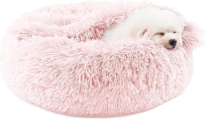 Himax Dog Beds for Small Dogs&Cats, Comfort Dogs Beds with Blanket Attached, Calming Anti-Anxiety Fluffy Dog Bed Washable (20"/26"/35") Pink