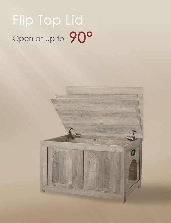 DINZI LVJ Cat Litter Box Enclosure, Flip Top Litter Box Furniture, Farmhouse Hidden Cat Washroom, Wooden Pet House, End Side Table, 31.5" L x 19.7" W x 19.7" H, Sturdy and Easy to Assemble, Gray Wash