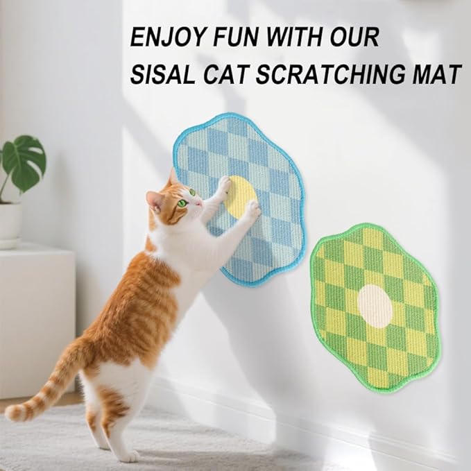 Sisal Cat Scratching Mat – Anti Scratch Furniture Protector for Walls, Couches, Cabinets, Doors & Carpet, 15.7x15.7 Inch, Shedding-Resistant Cat Scratcher with Hook and Loop Fastener (Orange)