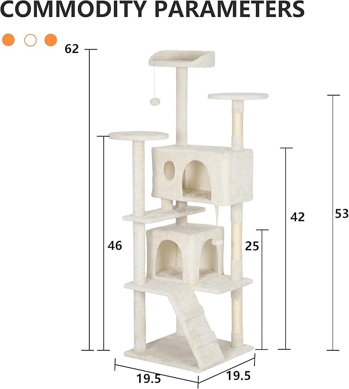 BestPet 62in Cat Tree Tower for Indoor Cats,Multi-Level Cat Furniture Activity Center with Cat Scratching Posts Stand House Cat Condo with Funny Toys for Kittens Pet Play House,Beige