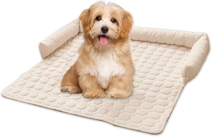 Dog Bed Mat - Washable Pet Furniture Protector with Anti-Slip Bottom for Small Dogs and Cat(White)