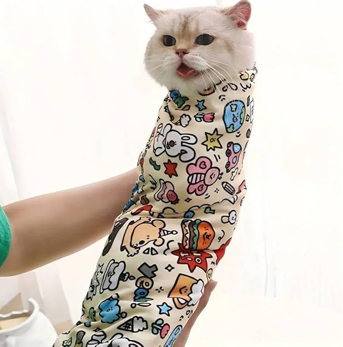 Magic Cat Wrap for Cutting Nails & Grooming, Self Adherent Fabric Wrap for Cats, Multi Functional Pet Grooming Towel Blanket, Wrap Snug and Groom for Cats, 27.6 in, Under 22 Ibs