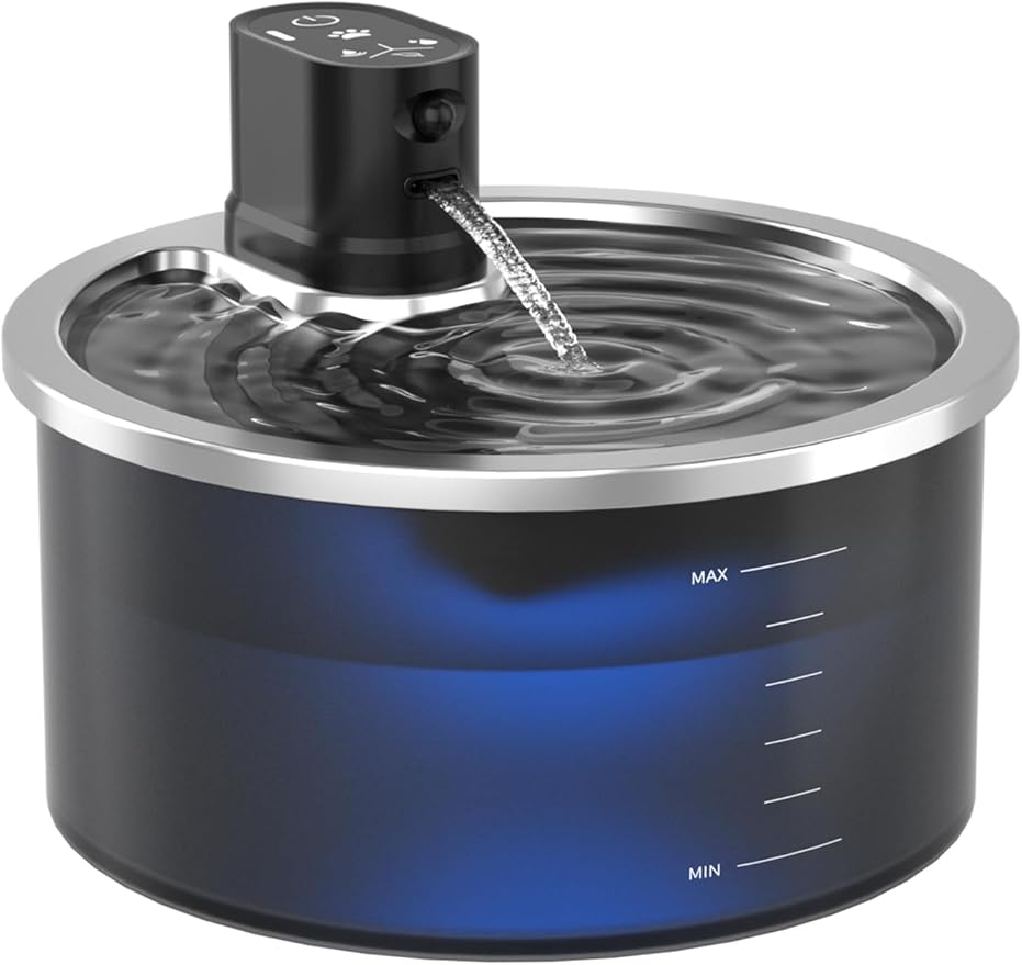 Stainless Steel Wireless Cat Water Fountain 3.2L/108oz Automatic Cat Water Dispenser 4000mAh Battery Operated Large Capacity Pet Water Fountains for Cats Dogs (Black Classic)