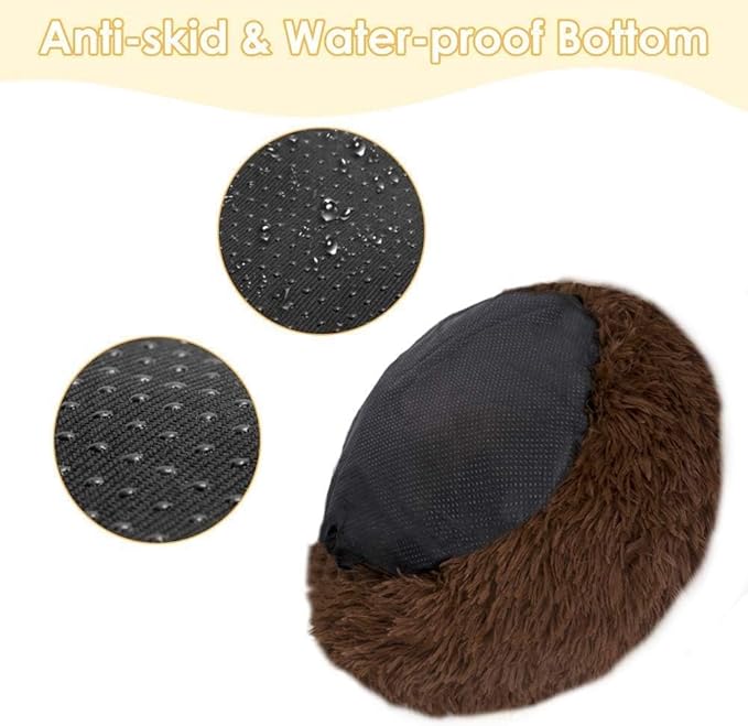 Generic Cat Beds for Indoor Cats - Fluffy Plush Dog Beds for Small Medium Dogs, Anti Anxiety Round Faux Fur Cat Bed Washable,Thick Bottom Keep Pets Off The Cold Tile, coffee