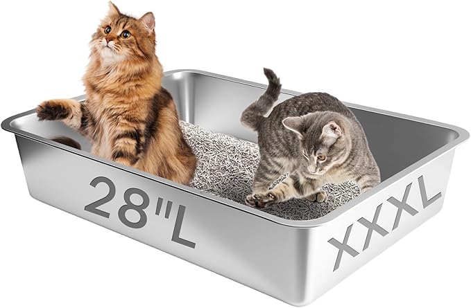 Homegroove Extra Large Stainless Steel Litter Box, 28"x20"x6" XXXL Metal Cat Litter Box for Big Cats with High Sides, Cat Litter Pan for Multiple Animal, Anti-Urine Leakage, Easy Clean (28x20x6 inch)