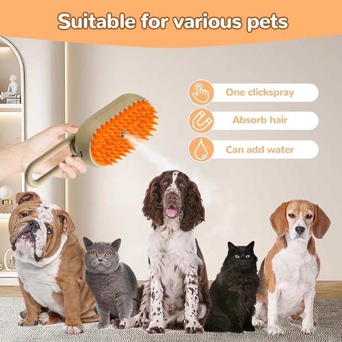 Cat Steam Brush 2025 New Pet Steam Groomer Comb, Painless Grooming Massage, 3 In 1 Water Brush for Cats Dogs (Purple)