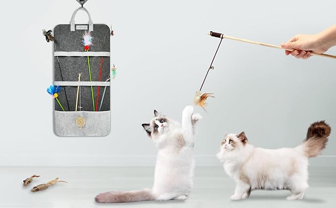 Cat Wand Toy Storage Bag,Wand Toy Holder and Cat Toy Organizer for Neatly Organizing Teaser Wand Toys, Ensuring Feline Safety and a Clutter-Free Home(Dark)