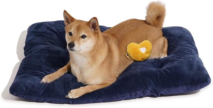 FUNNY FUZZY 2 in 1 Dog Bed Crate Pad Mat, Washable Reversible Pet Floor Mats,Fluffy Kennel Pad for Small Large Sized Dog,Indoor Cats,Sleeping Mattress,35.4" × 22.8", Midnight Blue