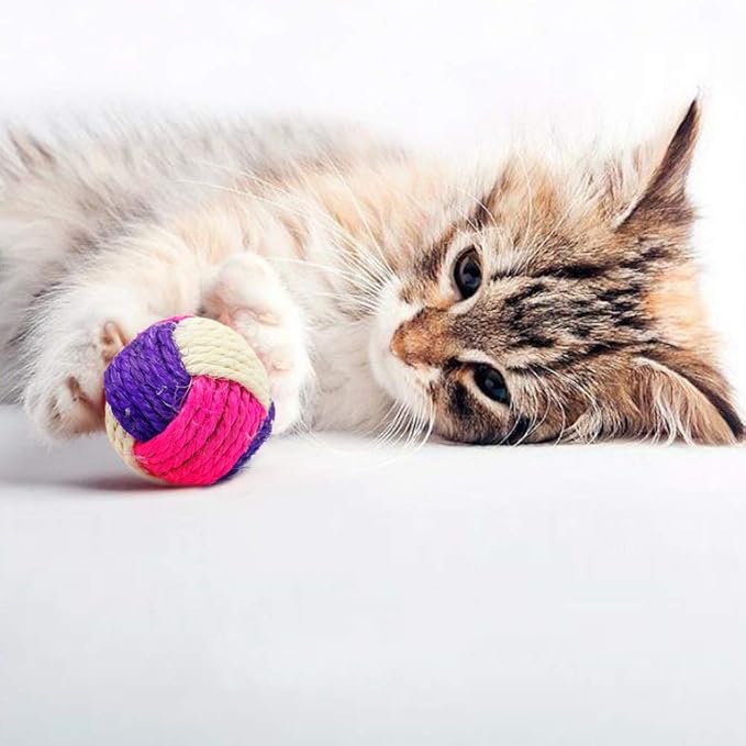 6Pcs Cat Toy Sisal Ball Pet Scratching Ball Chew Eco-Friendly Toy Pets Interactive Toy Bite and Wear Resistant(Random Color)