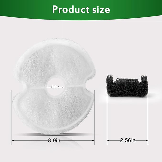Cat Water Fountain Filter, Multiple Filtration Pet Water Fountain Replacement Filter,8 Cotton Activated Carbon Cat Fountain Filters and 8 Pre-filter Sponges (8+8 Pack)