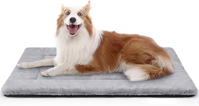 Dog Beds Crate Pad for Medium/Large Dogs, Ultra Soft Faux Fur Dog Bed for Crate, Washable & Anti-Slip Kennel Pad Pillow Cushion for Dogs Cozy Sleeping Mat (36" x 23", Grey