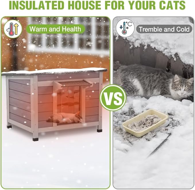 GUTINNEEN Outdoor Cat House Insulated Liner, Weatherproof Feral Cat Shelter for Outside, Wooden Indoor Kitten House, Stray Cat Home for Winter