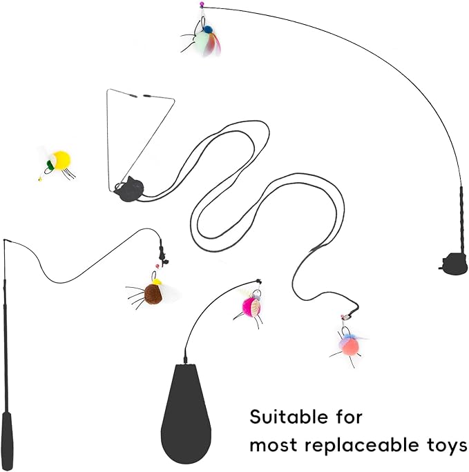 Cat Wand Attachment Toys, 5 PCS Fly Bugs Refills with Bells for Cat Teaser, Chase and Exercise Toys for Indoor Cats and Kittens Enrichment (No Wand Toy)