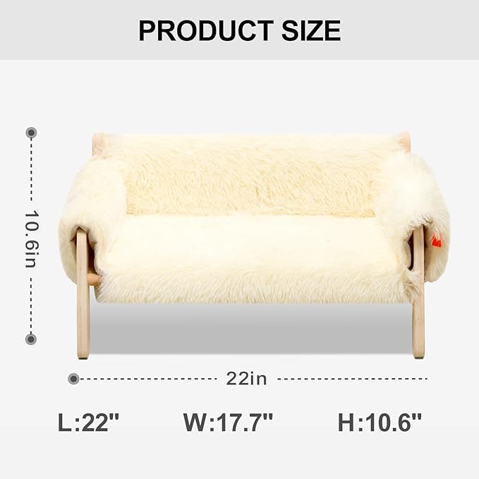 MEWOOFUN Cat Couch Bed, Pet Sofa for Indoor Cats Wooden Indoor Elevated Cat Beds with Removable Mattress Cover Suitable for Kitty, Puppy or Small Animal (Beige, Medium)