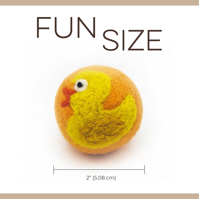 Hustle & Blush Wool Felt Balls 3 Pack Love Ewe Pet Supplies - 2in Cat Toys 100% New Zealand Wool, Handmade Colorful Balls for Cats - Duck and Bunny