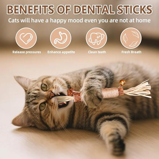 Natural Dried Matatabi Cat Chew Stick with Gall Fruit, Raffia Grass & Bell Cat Ball Toys, Handmade Silvervine Sticks Interactive Catnip Toys for Teething & Entertainment (Size M Color G)