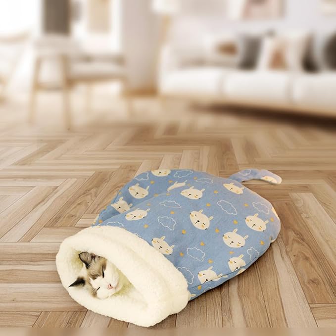 Pet Nest for Cats and Dogs, Soft Cat Dog Sleeping Bag, Warm Feline Bed, Portable Pets Nests, Soft Plush Winter Cat Cave Bed,Cat Dog Sleeping Bag for Indoor (Rabbit, 14 * 18inch)