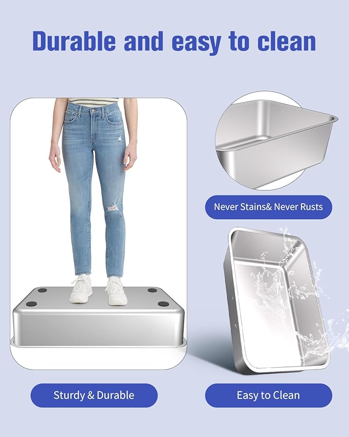 2PACK Stainless Steel Litter Box, Metal Litter Boxes with Lid High Sides, XL Extra Large Litter Box for Big Cats, Never Absorbs Odors, Leak-Proof, Stain-Free, Easy to Clean, Scoop Included（White）