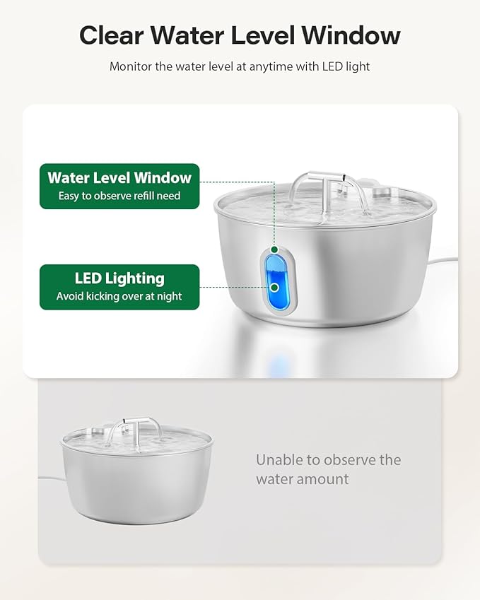 Cat Water Fountain Stainless Steel - 3.2L/108oz Pet Water Fountain for Cats Indoor - Automatic Pet Watering Dispenser (1 Filter)