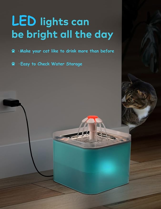 Cat Water Fountain Stainless Steel: Flower Cat Fountain for Drinking - Metal Water Fountain for Cats - Premium Pet Waterer Fountain 304 Stainless Steel - AONBOY Cats Drinking Fountain for Small Dogs