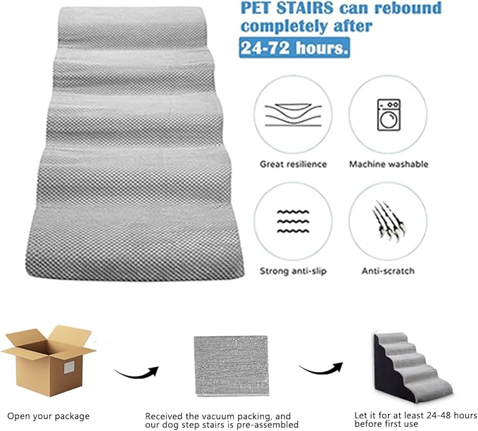 Dog Steps for Bed 24.4" High, Curved 5-Step Dog Stairs for Small Medium Dogs, PetDog Steps for Beds/Couch 22-26 in, Non-Slip Dogs Ramp with 35D High-Density Foam, Grey