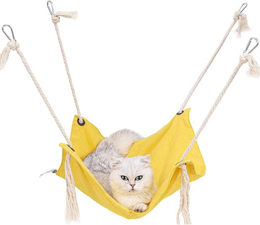 Breathable Linen Cat Hammock in Clean Solid Colors, Minimalist Design for Cages Machine Washable Available in 6 Colors, Yellow (Yellow)
