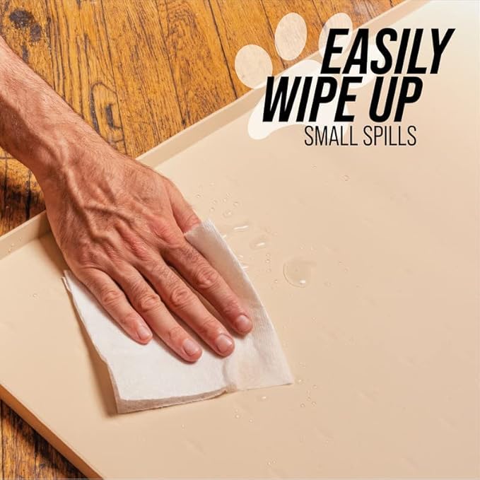 Leash Boss Dog Food Mat for Food and Water Bowls, Waterproof Silicone Pet Feeding Mat for Floors, Extra Tall Raised Edges, Cat and Dog Placemat for Floors, Dishwasher Safe (XL: 25" x 17" - Navy)