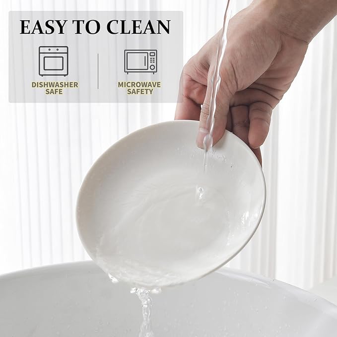 Ceramic Cat Food Bowl Set - 4 Pack Healthy Wide Shallow Cat Dishes Cat Plates for Food and Water, Anti Whisker Fatigue Cat Feeding Bowls for Pet Puppy Kittens, Dishwasher Microwave Safe, 5.8 In, White