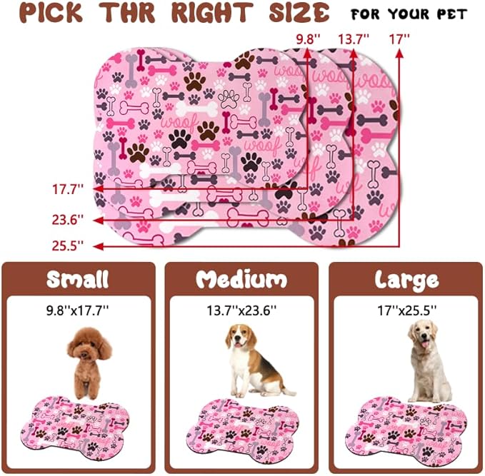 Dog Food Mats for Floors Waterproof, Pet Feeding Absorbent Water Bowl Mat Cat Placemats Pink Bone Shape 19 * 12 inch