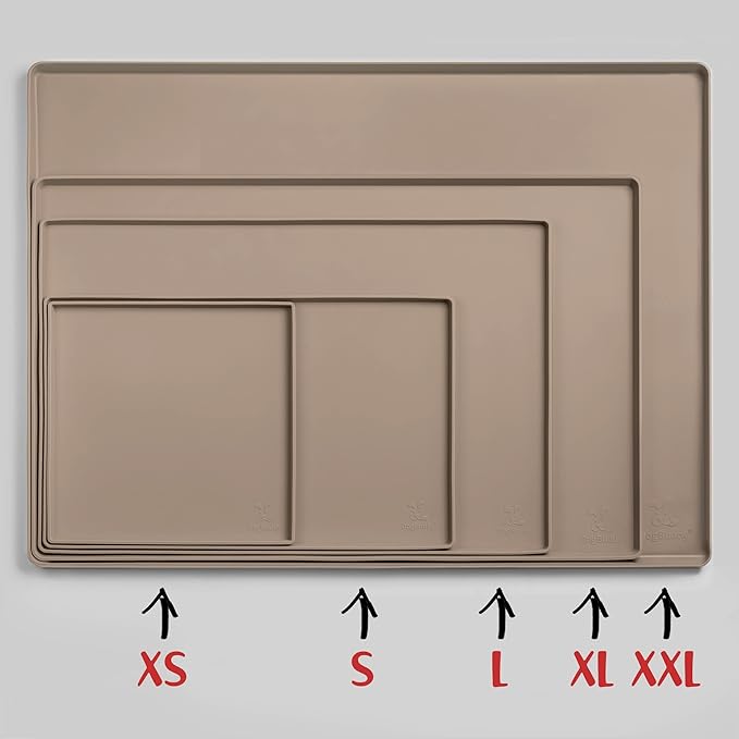 DogBuddy Dog Food Mat – Waterproof Dog Bowl Mat for Food and Water, Silicone Pet Feeding Mats for Floors, Non-Slip Placemat with High Edges for Dogs Bowls, Puppy Essentials (XS: 11" x 11", Taupe)