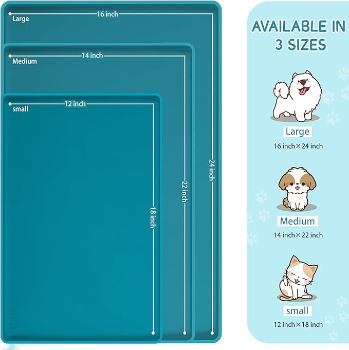 MateeyLife Silicone Cat & Dog Food Mat for Floors Waterproof, Anti-Slip Dog Bowl Mats for Food and Water, Pet Feeding Mats with Lip to Prevent Spills, Pet Placemat for Messy Drinkers to Protect Floors