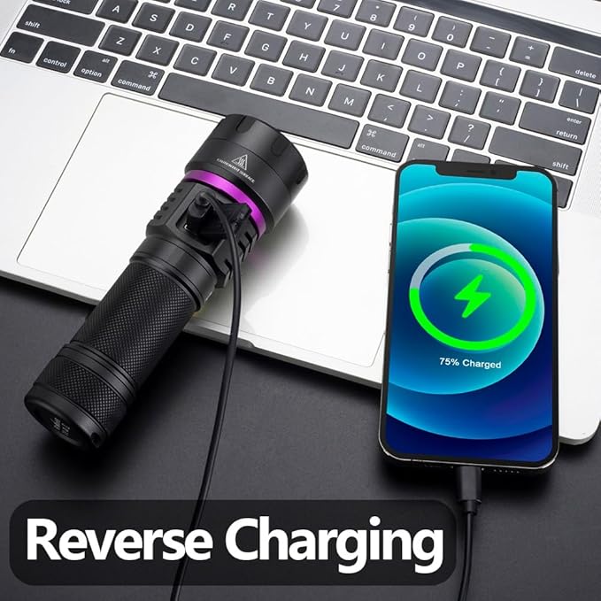 ALONEFIRE SV116 365nm UV Flashlight 60W Powerful Blacklight USB C Rechargeable Black Light for Pet Urine Detector, Scorpion, Resin, Bed Bug, Fishing with UV Protective Glasses, Rechargeable Battery