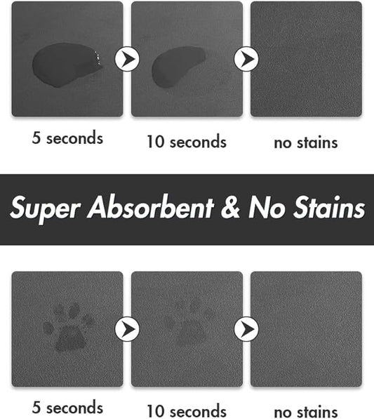 MontVoo-Absorbent Pet Feeding Mat-No Stains Pet Mat for Food and Water Bowl-Quick Dry Cat & Dog Food Mat Water Dispenser Mat-Pet Supplies Mat-Dog Water Bowl Mat for Messy Drinker Dark Grey