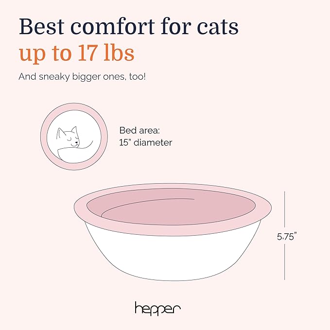 Hepper Cat Nest - Washable Cat Bed with Removable Fluffy Fleece Liner - Cozy Comfy Calming Cat Bed Round Shape - Cat Warming Bed - Donut Cat Bed Desk Ready - Small Cat Bed for Indoor Cats (Grey/Pink)