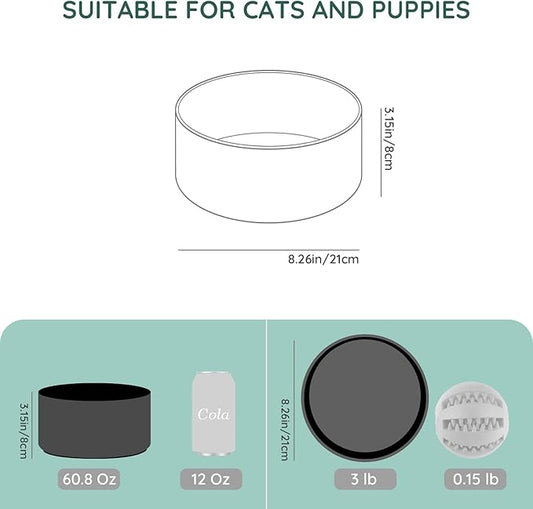 SPUNKYJUNKY 60OZ Ceramic Dog and Cat Bowl, Modern Cute Weighted Food Water Bowl for Replacement Black (1 Pack)