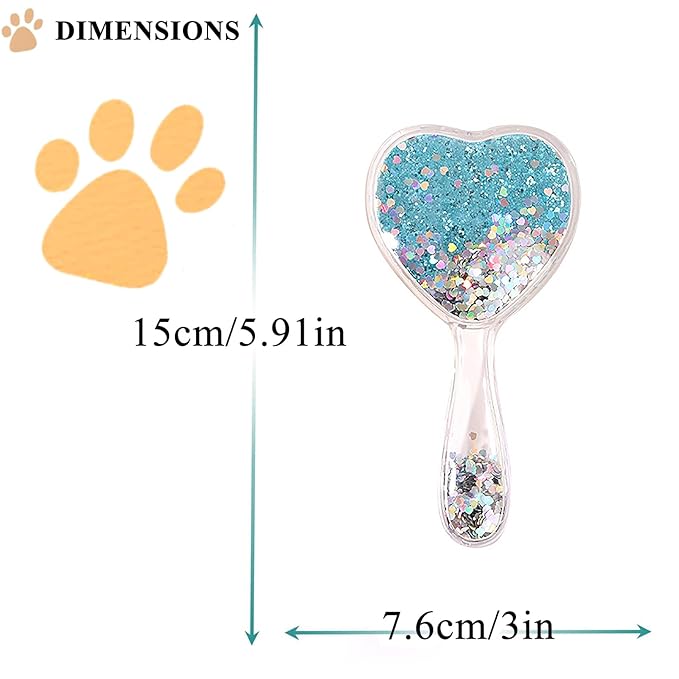 Small Dog Brush, Soft Brush for Shih Tzus, Yorkies, Maltipoos, Maltese, Love Shape Puppy Massaging Hair Comb for Small Dogs Cats Rabbits of All Hair Types (Glitter Blue)