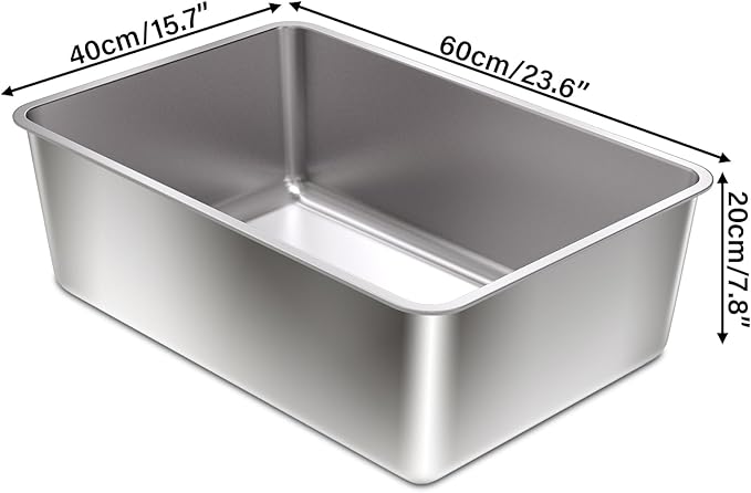 Stainless Steel Litter Box, XXL Extra Large Cat Litter Box,High-Sided Metal Litterbox for Big Cat,Multiple Cats,Easy to Clean,Non Stick and No Smell,23.6x15.7x8inch