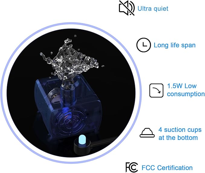 Wonder Creature Cat Water Fountain Stainless Steel, 81oz/2.4L Cat Fountain with Water Level Window and LED Light for Water Shortage Alert, Cat and Dog Fountain with 3 Filters and 1 Mat