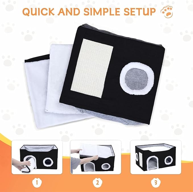 Cat House for Indoor Cats – Foldable Cat Cave & Covered Cat Bed, Cozy Hideaway for Small Pets and Large Cats (23.6"x16"x12.8"),Black