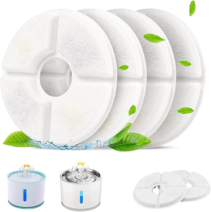 4 Pack Cat Water Fountain Filter Replacement, Round Carbon Filters for 81oz/2.4L Stainless Steel Top Automatic Pet Fountain, Compatible with Wonder Creature Cat Fountain