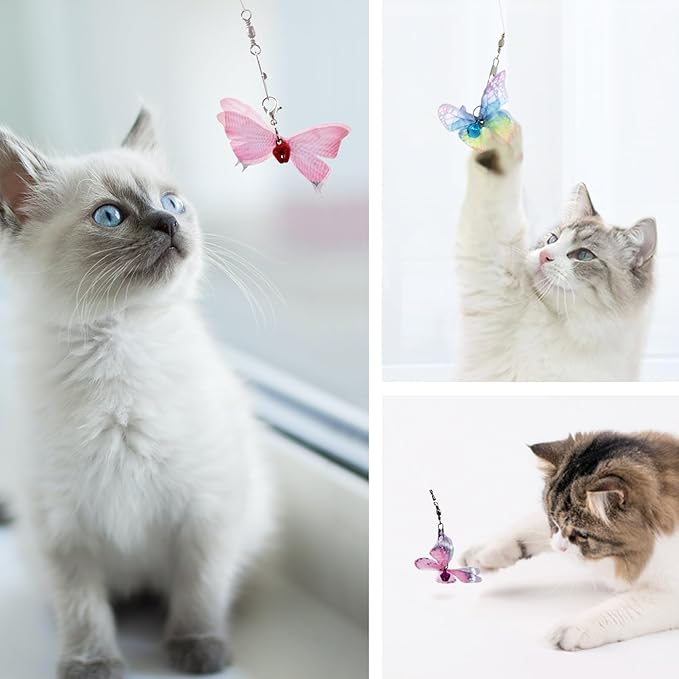 SONGWAY Cat Toy Wand Replacement - 10 Pieces Insect Butterfly Cat Toys, Cat Feather Toy Refills, Cat Teaser Wand Attachments, Interactive Cat Toys for Indoor Cats