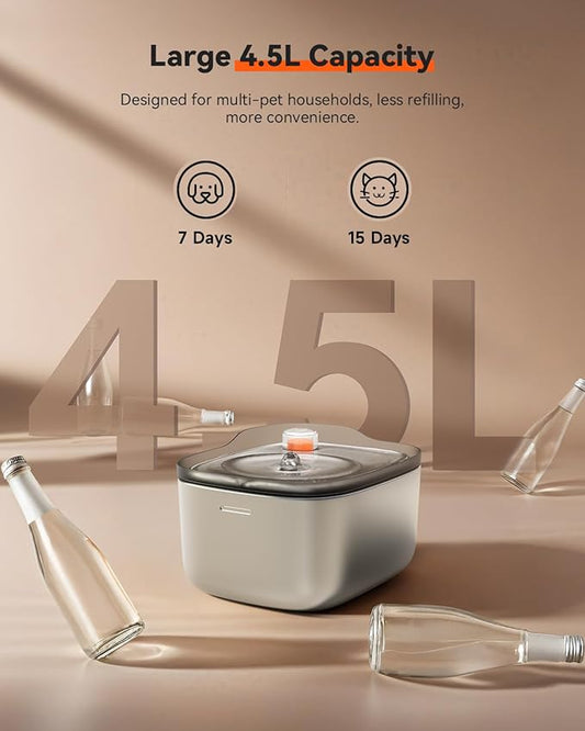 Cat Water Fountain Stainless Steel,4.5L/158oz Wired Cat Water Dispenser,Wired Pet Water Fountains for Cats Indoor,Quiet Dog Water Bowl,Colorful Water Level Float, Gray - FS10