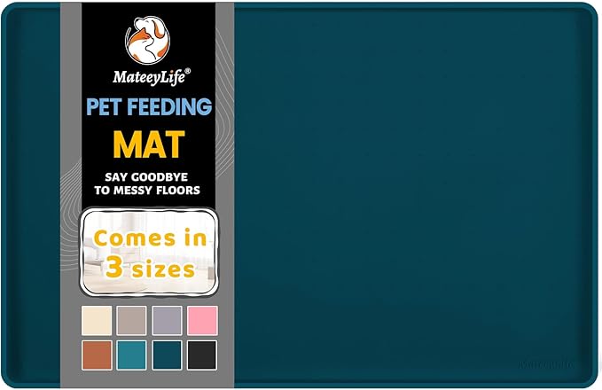 MateeyLife Silicone Cat & Dog Food Mat for Floors Waterproof, Anti-Slip Dog Bowl Mats for Food and Water, Pet Feeding Mats with Lip to Prevent Spills, Pet Placemat for Messy Drinkers to Protect Floors