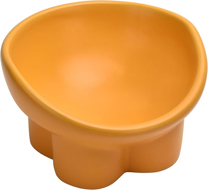 Ceramic Raised Cat Bowl,Elevated Tilted Anti Vomit Cat Bowls for Indoor Cats Whisker Friendly Pet Feeder for Food and Water,Cute Tilted Dish for Flat Faced Cats,Puppies
