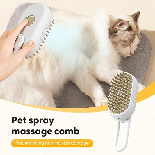 3-In-1 Rechargeable Steamy Cat Brush, Deep Cleaning & Hair Removal System with Rotating Handle, 360° Massage for Cats & Dogs (Mix)