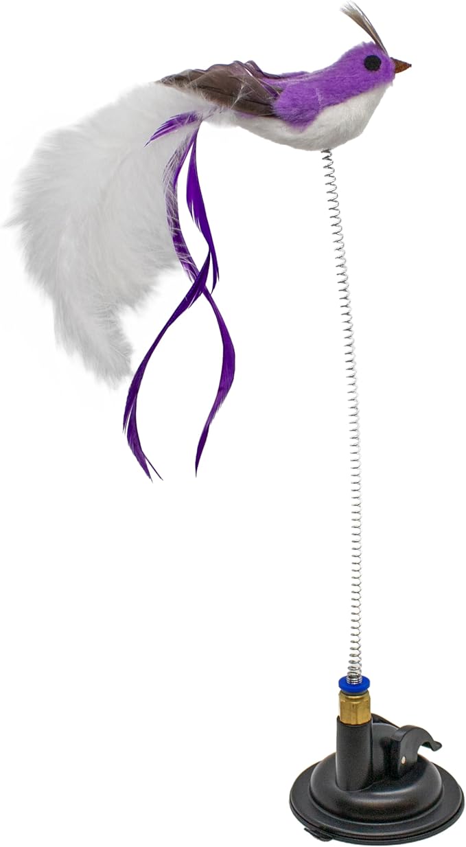 Playology Cat Toy Suction Cup Spring Bird Set | Interactive Toy with Lifelike Feather Birds & 2 Spring Replacements| Secure Suction Cup with Unpredictable Movement | Perfect for Active Indoor Cats